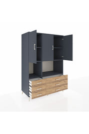 Kronos Dolap 6 Raflı 6 Çekmeceli 3 Kapaklı 132x59x195 Antrasit-Antrasit/Çam