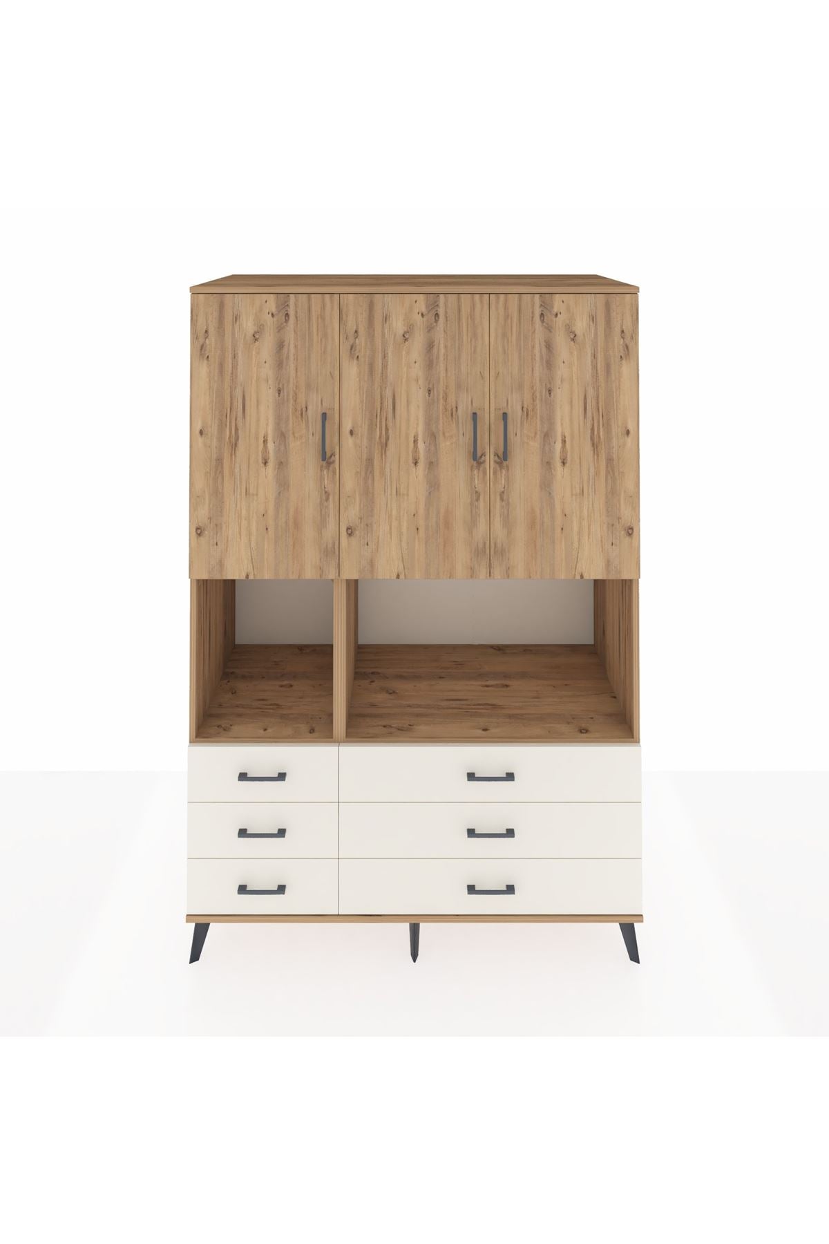 Kronos Dolap 6 Raflı 6 Çekmeceli 3 Kapaklı 132x59x195 Çam-Çam/Aytaşı