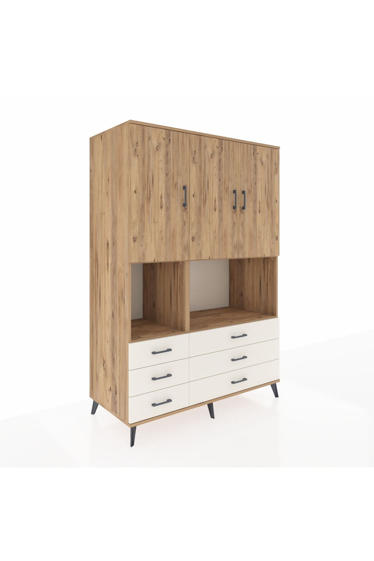 Kronos Dolap 6 Raflı 6 Çekmeceli 3 Kapaklı 132x59x195 Çam-Çam/Aytaşı