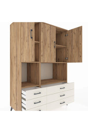 Kronos Dolap 6 Raflı 6 Çekmeceli 3 Kapaklı 132x59x195 Çam-Çam/Aytaşı