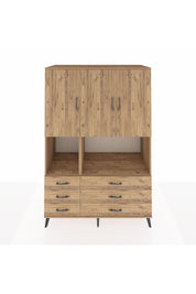 Kronos Dolap 6 Raflı 6 Çekmeceli 3 Kapaklı 132x59x195 Çam-Çam/Çam