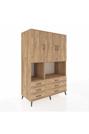 Kronos Dolap 6 Raflı 6 Çekmeceli 3 Kapaklı 132x59x195 Çam-Çam/Çam