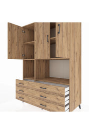 Kronos Dolap 6 Raflı 6 Çekmeceli 3 Kapaklı 132x59x195 Çam-Çam/Çam