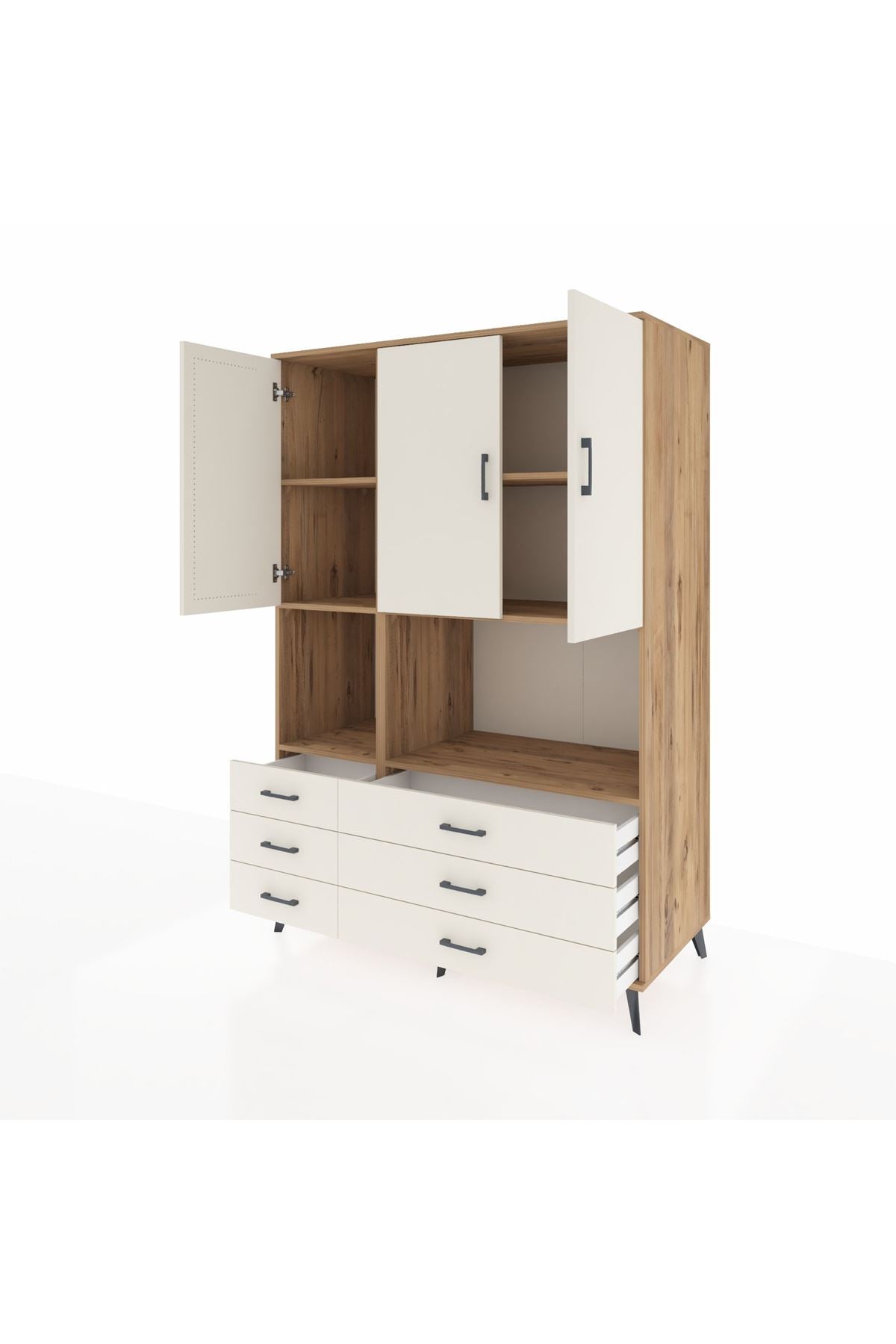 Kronos Dolap 6 Raflı 6 Çekmeceli 3 Kapaklı 132x59x195 Çam-Aytaşı/Aytaşı