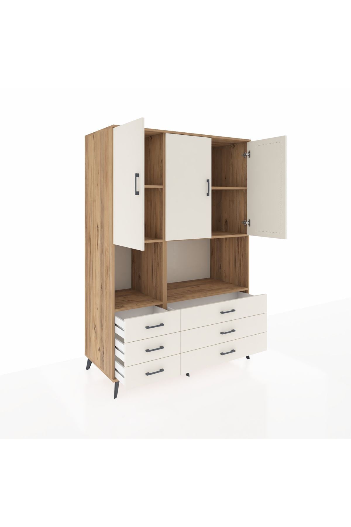 Kronos Dolap 6 Raflı 6 Çekmeceli 3 Kapaklı 132x59x195 Çam-Aytaşı/Aytaşı