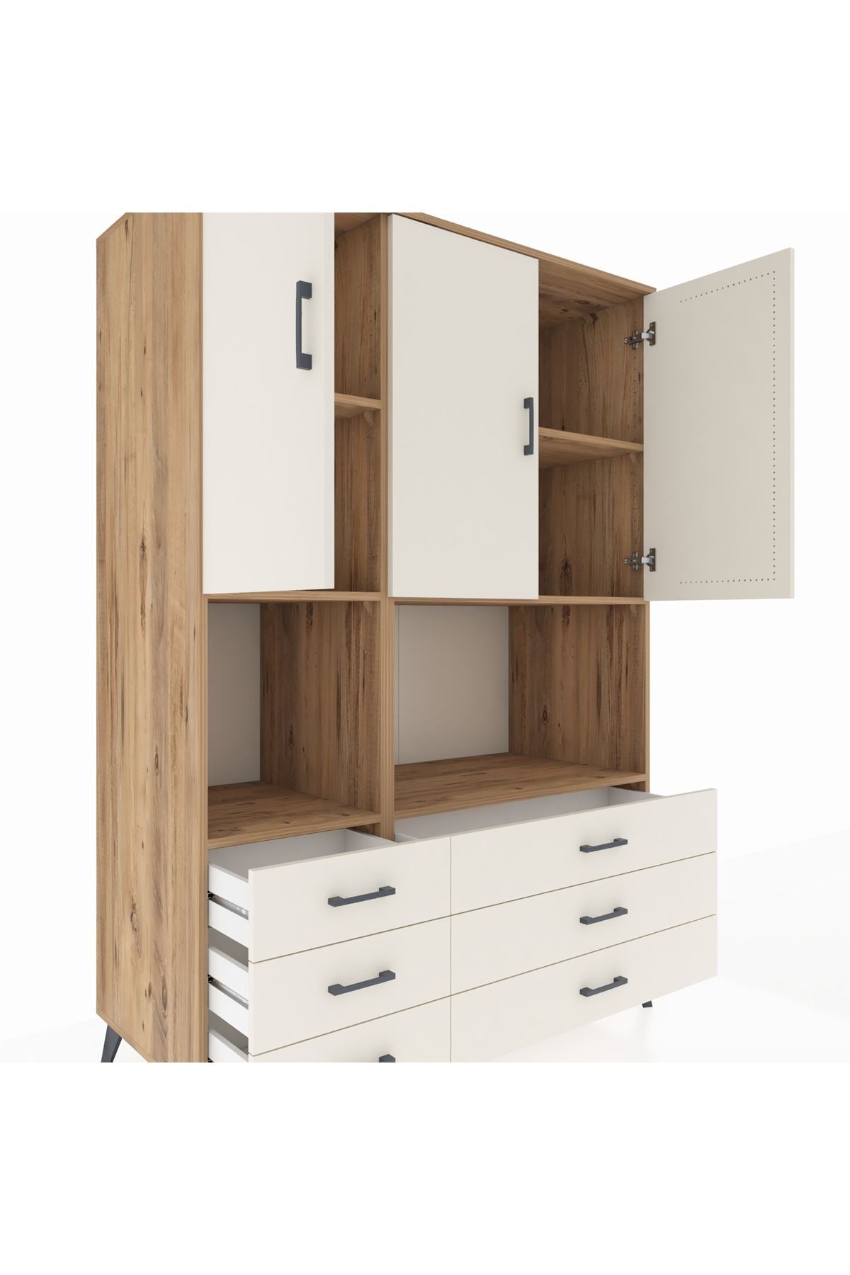 Kronos Dolap 6 Raflı 6 Çekmeceli 3 Kapaklı 132x59x195 Çam-Aytaşı/Aytaşı