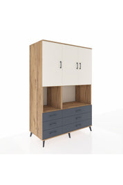 Kronos Dolap 6 Raflı 6 Çekmeceli 3 Kapaklı 132x59x195 Çam-Aytaşı/Antrasit