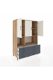 Kronos Dolap 6 Raflı 6 Çekmeceli 3 Kapaklı 132x59x195 Çam-Aytaşı/Antrasit