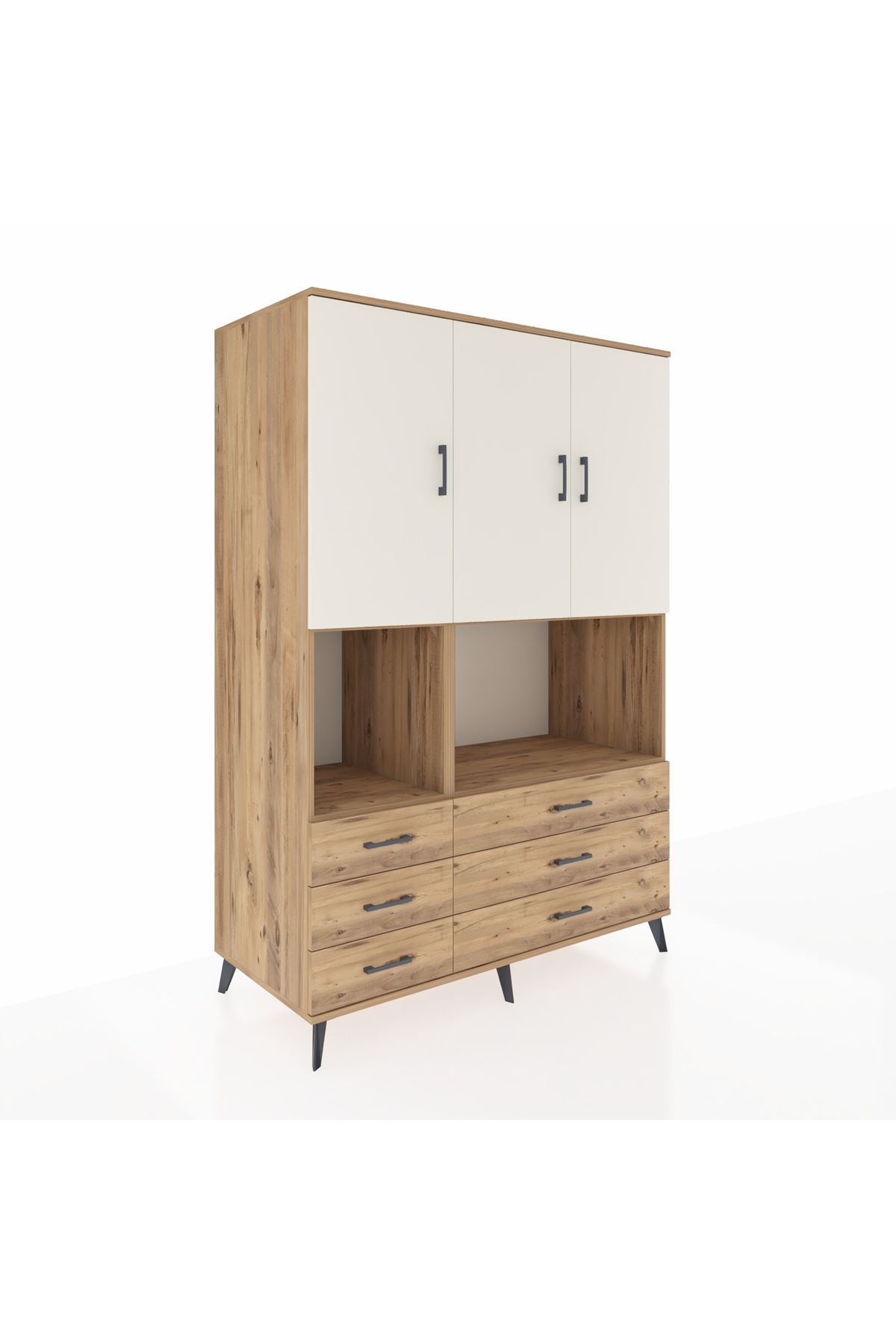 Kronos Dolap 6 Raflı 6 Çekmeceli 3 Kapaklı 132x59x195 Çam-Aytaşı/Çam