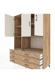 Kronos Dolap 6 Raflı 6 Çekmeceli 3 Kapaklı 132x59x195 Çam-Aytaşı/Çam