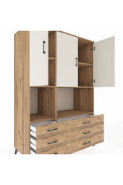 Kronos Dolap 6 Raflı 6 Çekmeceli 3 Kapaklı 132x59x195 Çam-Aytaşı/Çam