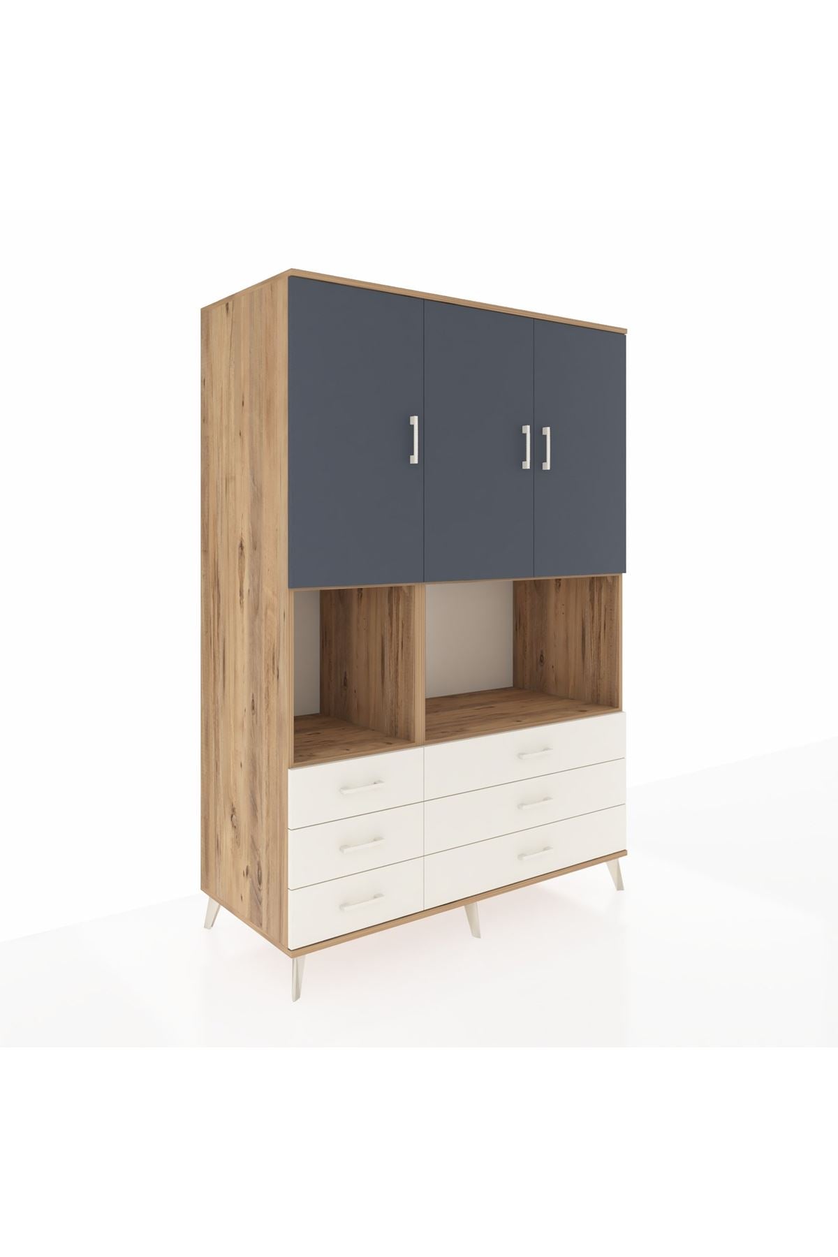 Kronos Dolap 6 Raflı 6 Çekmeceli 3 Kapaklı 132x59x195 Çam-Antrasit/Aytaşı