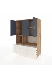 Kronos Dolap 6 Raflı 6 Çekmeceli 3 Kapaklı 132x59x195 Çam-Antrasit/Aytaşı