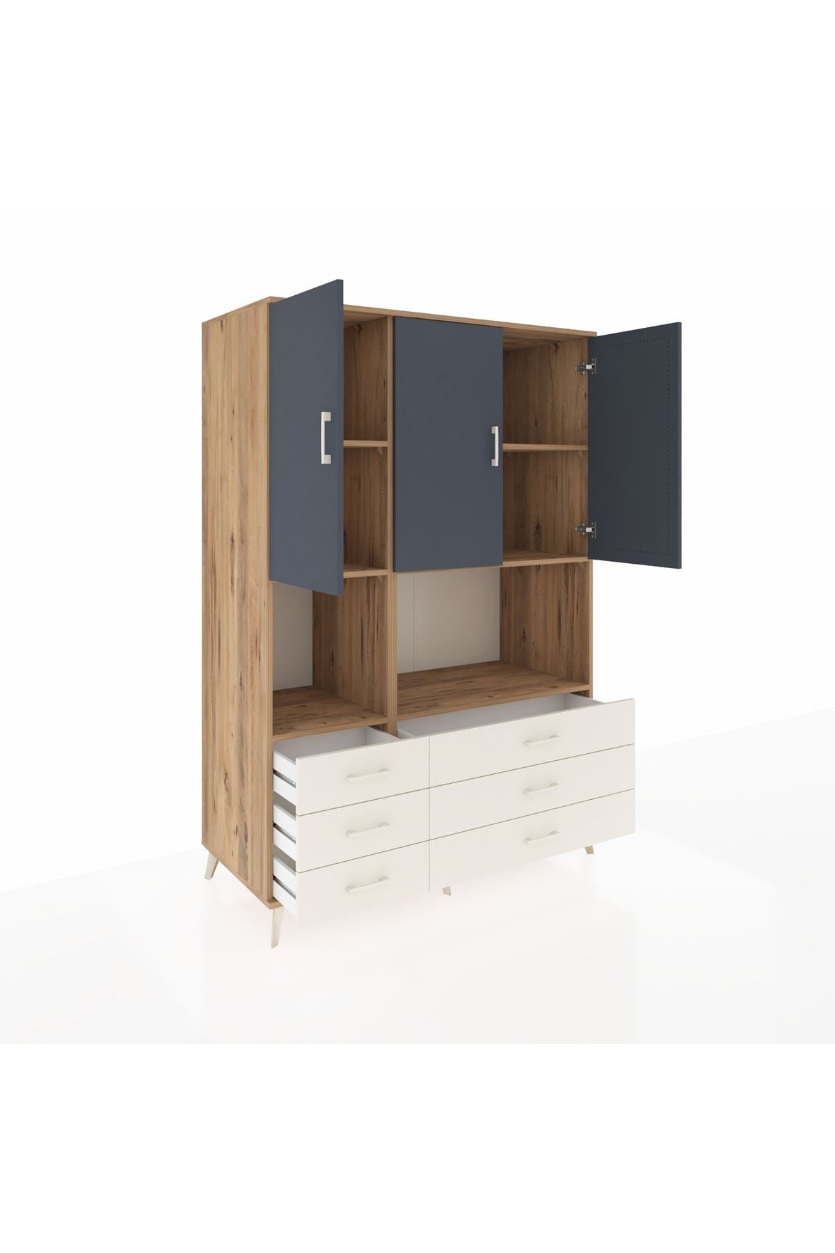 Kronos Dolap 6 Raflı 6 Çekmeceli 3 Kapaklı 132x59x195 Çam-Antrasit/Aytaşı