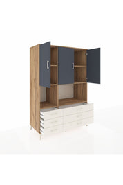 Kronos Dolap 6 Raflı 6 Çekmeceli 3 Kapaklı 132x59x195 Çam-Antrasit/Aytaşı