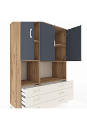 Kronos Dolap 6 Raflı 6 Çekmeceli 3 Kapaklı 132x59x195 Çam-Antrasit/Aytaşı