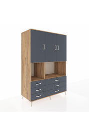 Kronos Dolap 6 Raflı 6 Çekmeceli 3 Kapaklı 132x59x195 Çam-Antrasit/Antrasit