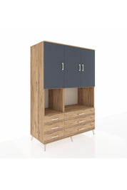 Kronos Dolap 6 Raflı 6 Çekmeceli 3 Kapaklı 132x59x195 Çam-Antrasit/Çam