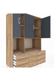 Kronos Dolap 6 Raflı 6 Çekmeceli 3 Kapaklı 132x59x195 Çam-Antrasit/Çam