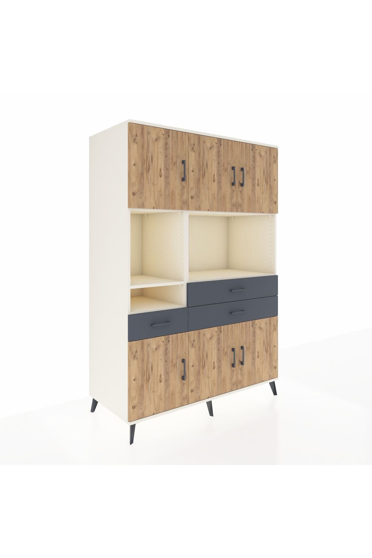 Kronos Dolap 9 Raflı 3 Çekmeceli 6 Kapaklı 132x59x195 Aytaşı-Çam/Antrasit