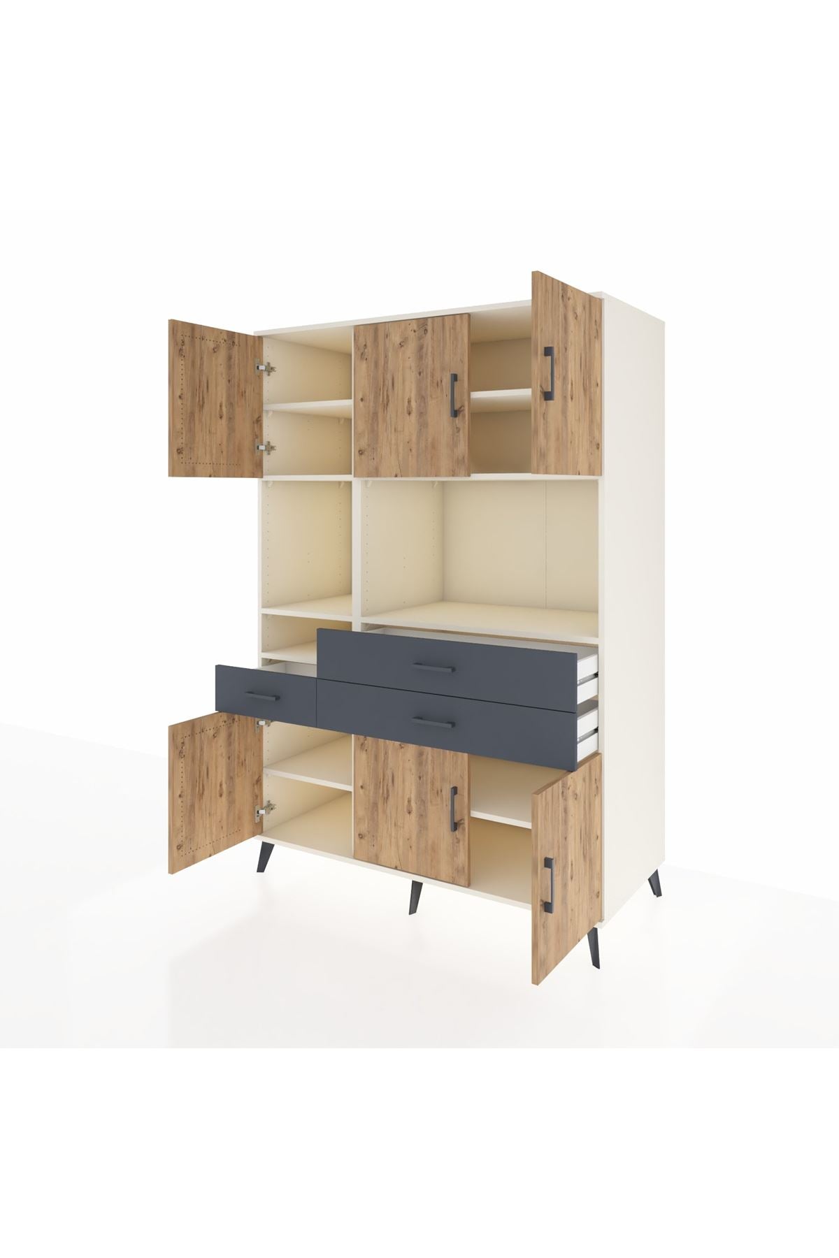 Kronos Dolap 9 Raflı 3 Çekmeceli 6 Kapaklı 132x59x195 Aytaşı-Çam/Antrasit