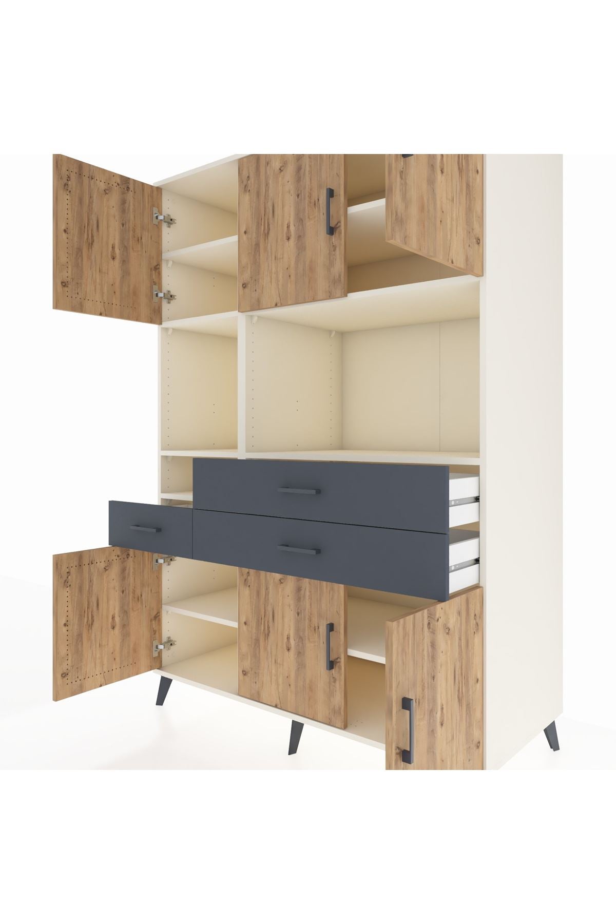 Kronos Dolap 9 Raflı 3 Çekmeceli 6 Kapaklı 132x59x195 Aytaşı-Çam/Antrasit