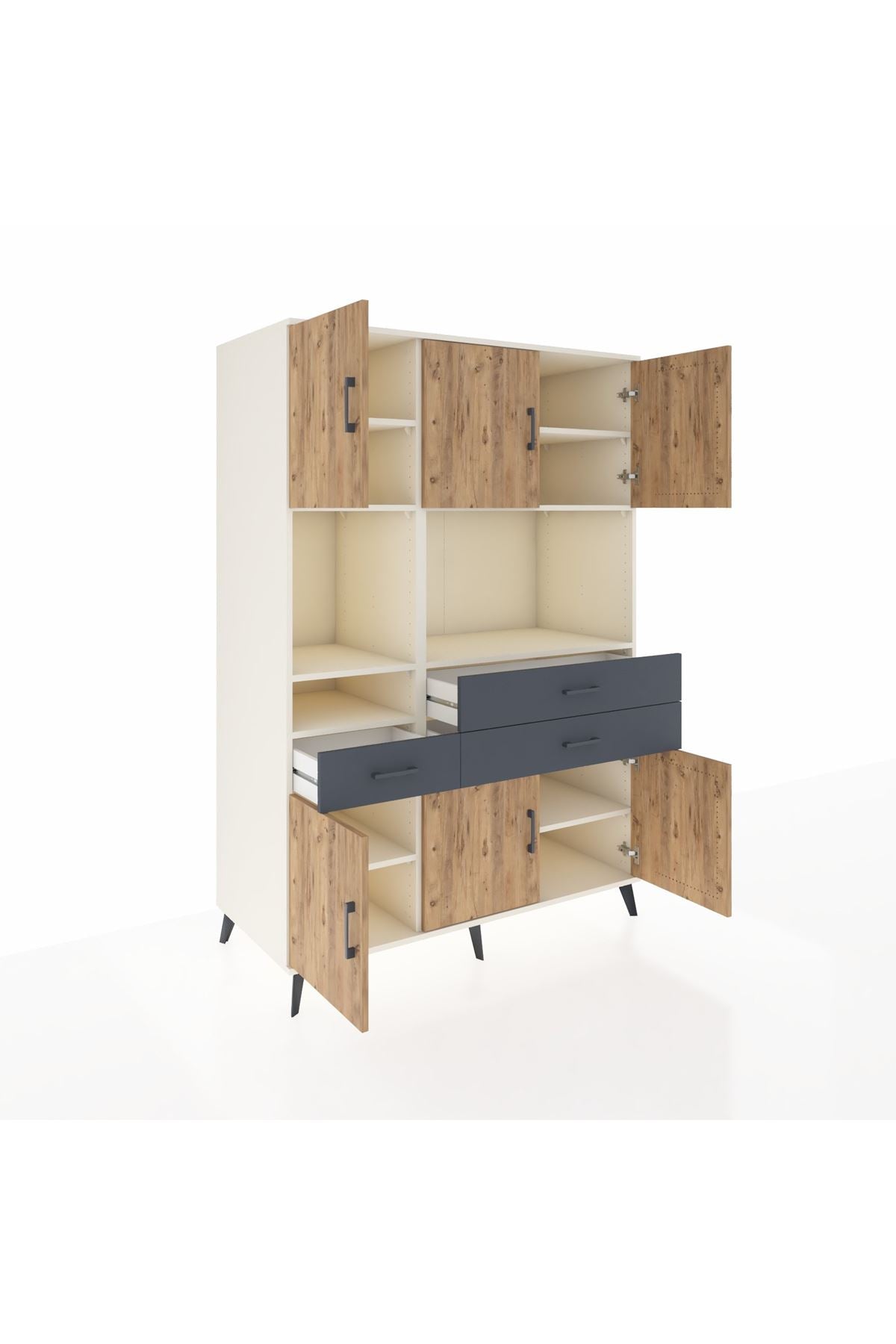 Kronos Dolap 9 Raflı 3 Çekmeceli 6 Kapaklı 132x59x195 Aytaşı-Çam/Antrasit