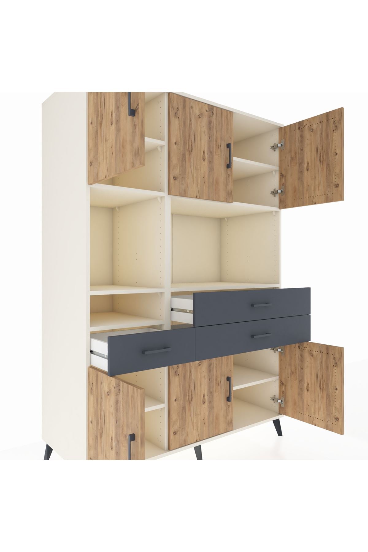 Kronos Dolap 9 Raflı 3 Çekmeceli 6 Kapaklı 132x59x195 Aytaşı-Çam/Antrasit