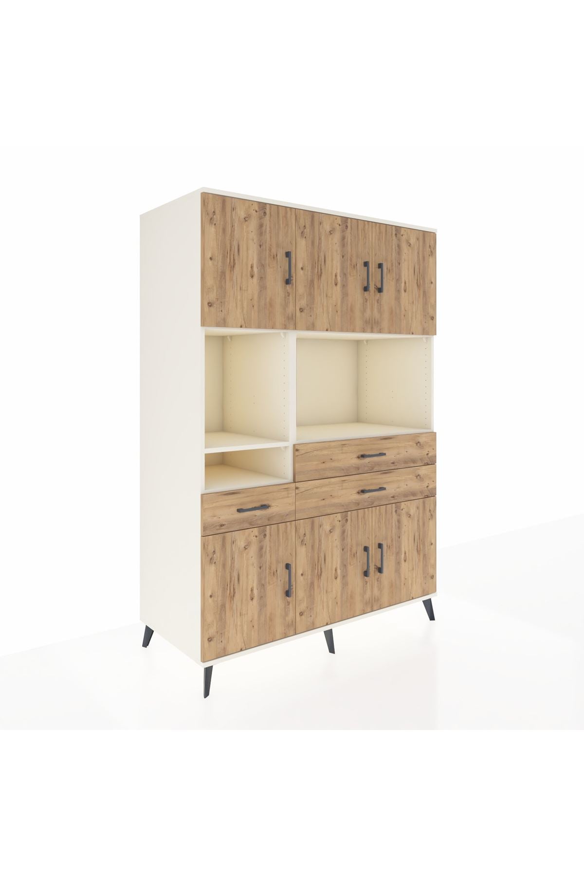 Kronos Dolap 9 Raflı 3 Çekmeceli 6 Kapaklı 132x59x195 Aytaşı-Çam/Çam