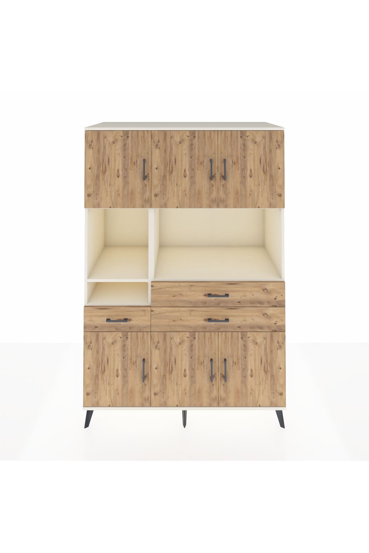 Kronos Dolap 9 Raflı 3 Çekmeceli 6 Kapaklı 132x59x195 Aytaşı-Çam/Çam