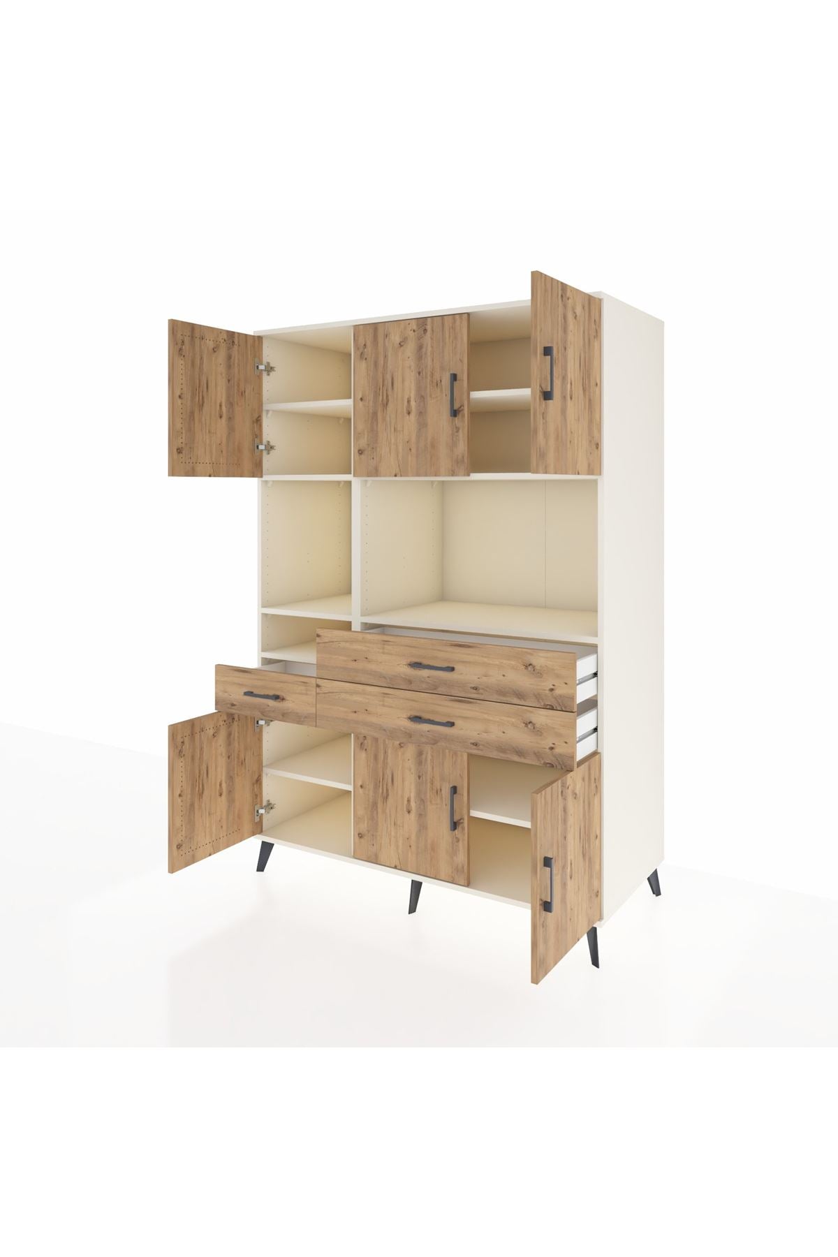 Kronos Dolap 9 Raflı 3 Çekmeceli 6 Kapaklı 132x59x195 Aytaşı-Çam/Çam