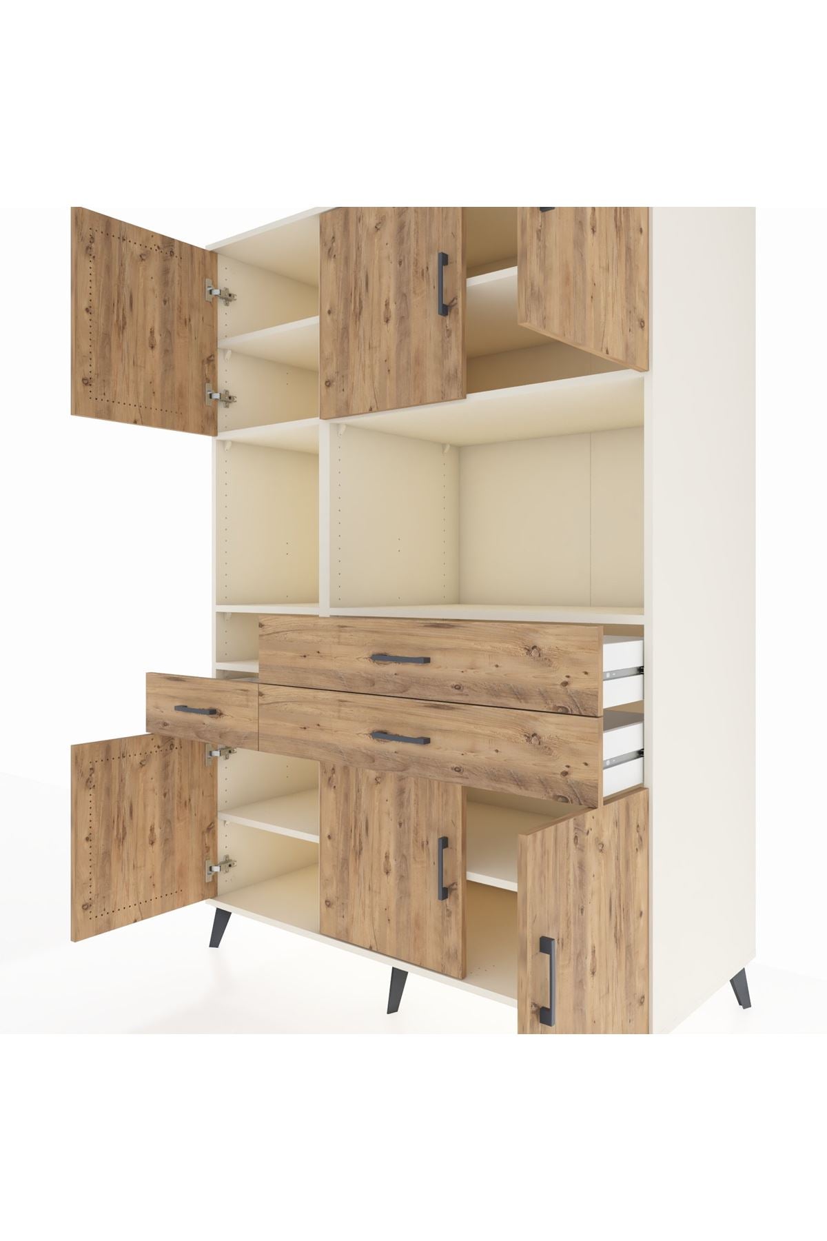 Kronos Dolap 9 Raflı 3 Çekmeceli 6 Kapaklı 132x59x195 Aytaşı-Çam/Çam