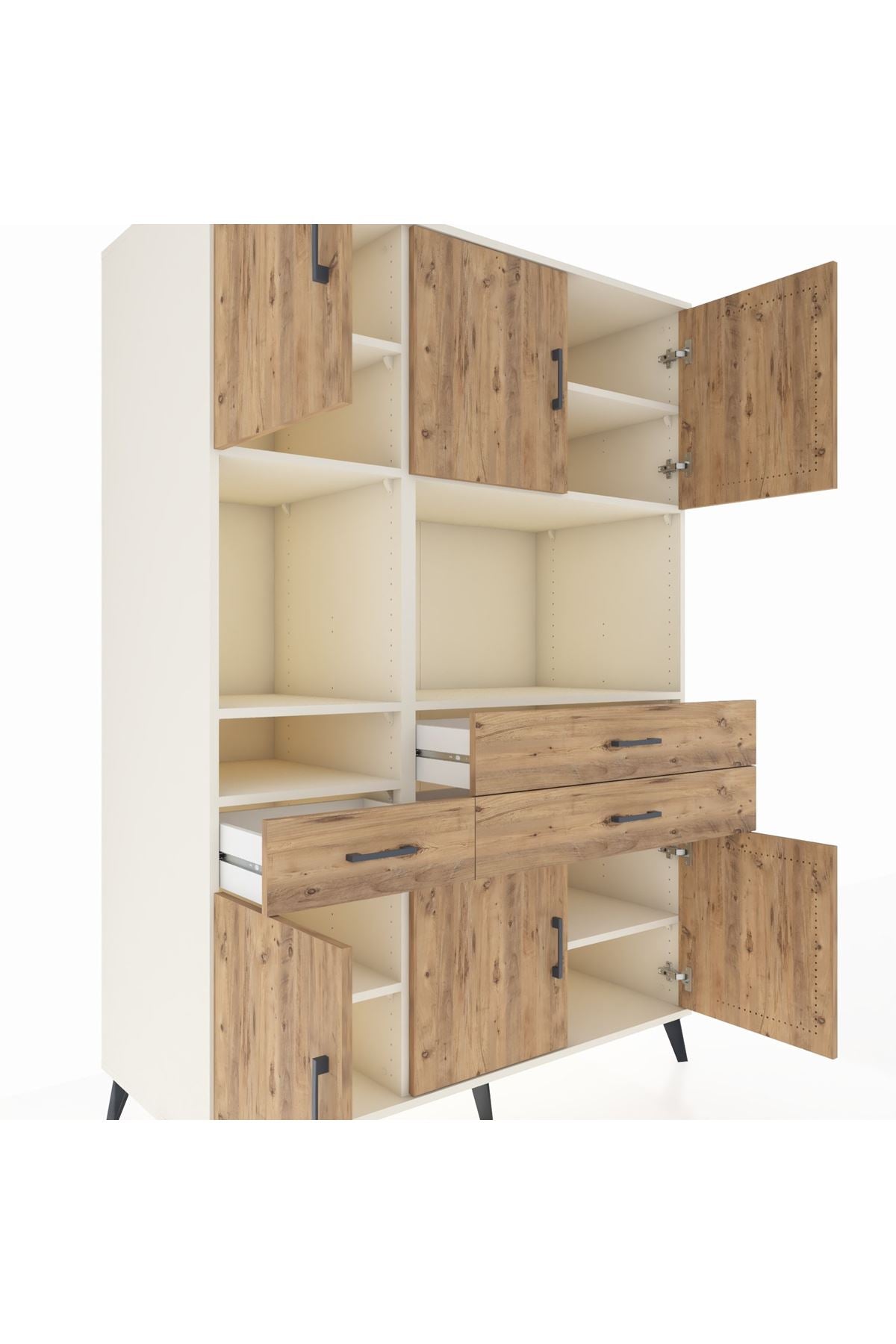 Kronos Dolap 9 Raflı 3 Çekmeceli 6 Kapaklı 132x59x195 Aytaşı-Çam/Çam