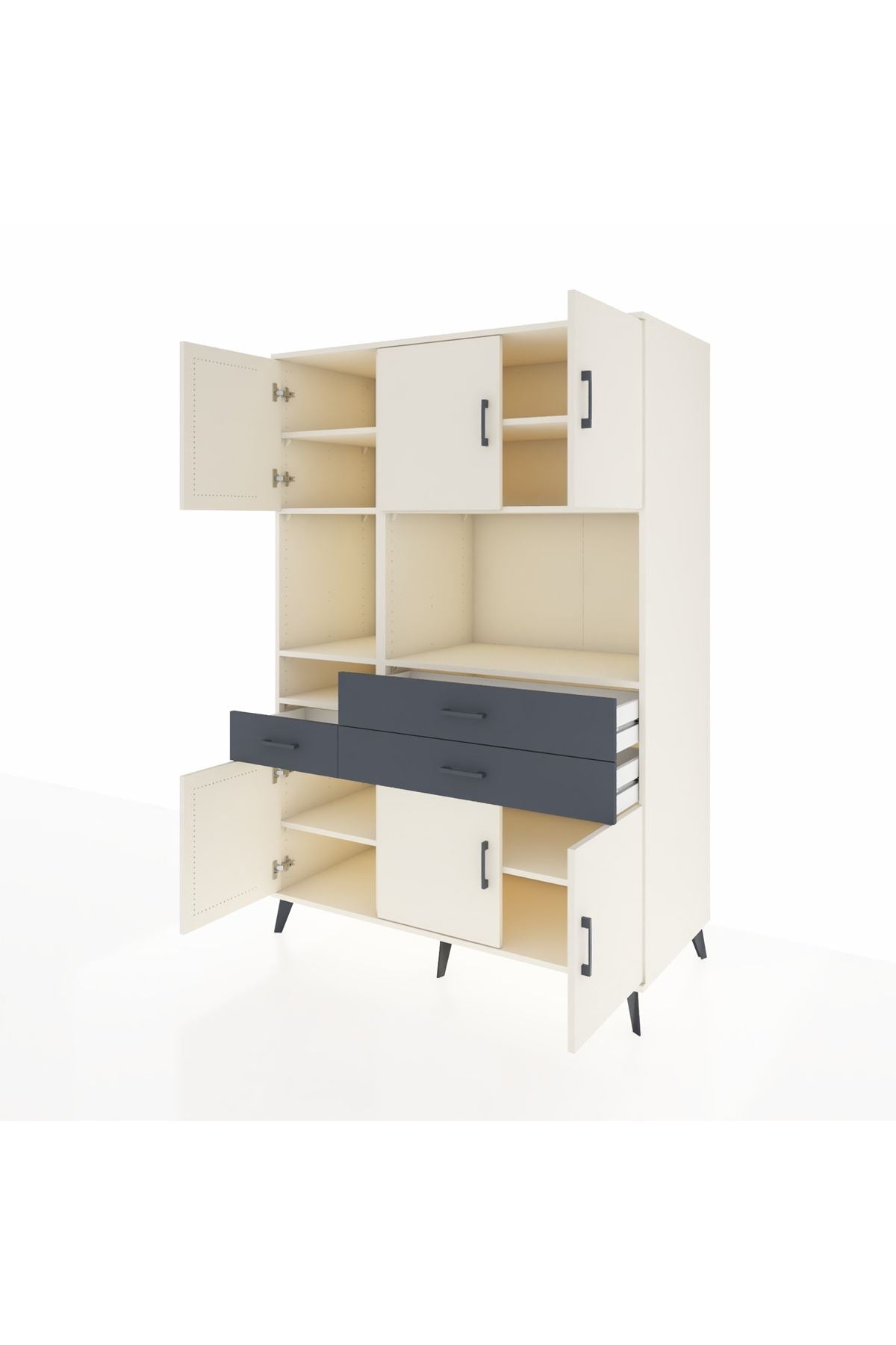 Kronos Dolap 9 Raflı 3 Çekmeceli 6 Kapaklı 132x59x195 Aytaşı-Aytaşı/Antrasit