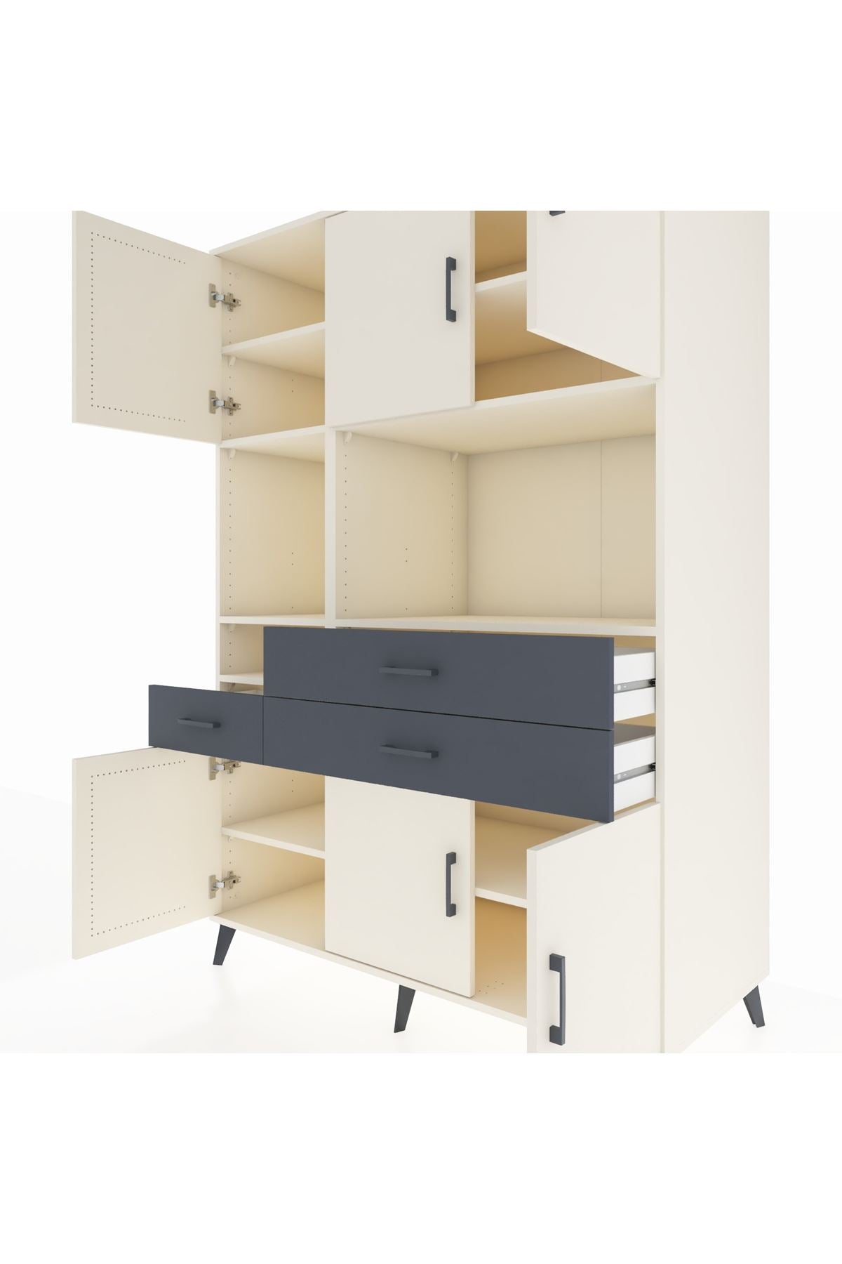 Kronos Dolap 9 Raflı 3 Çekmeceli 6 Kapaklı 132x59x195 Aytaşı-Aytaşı/Antrasit