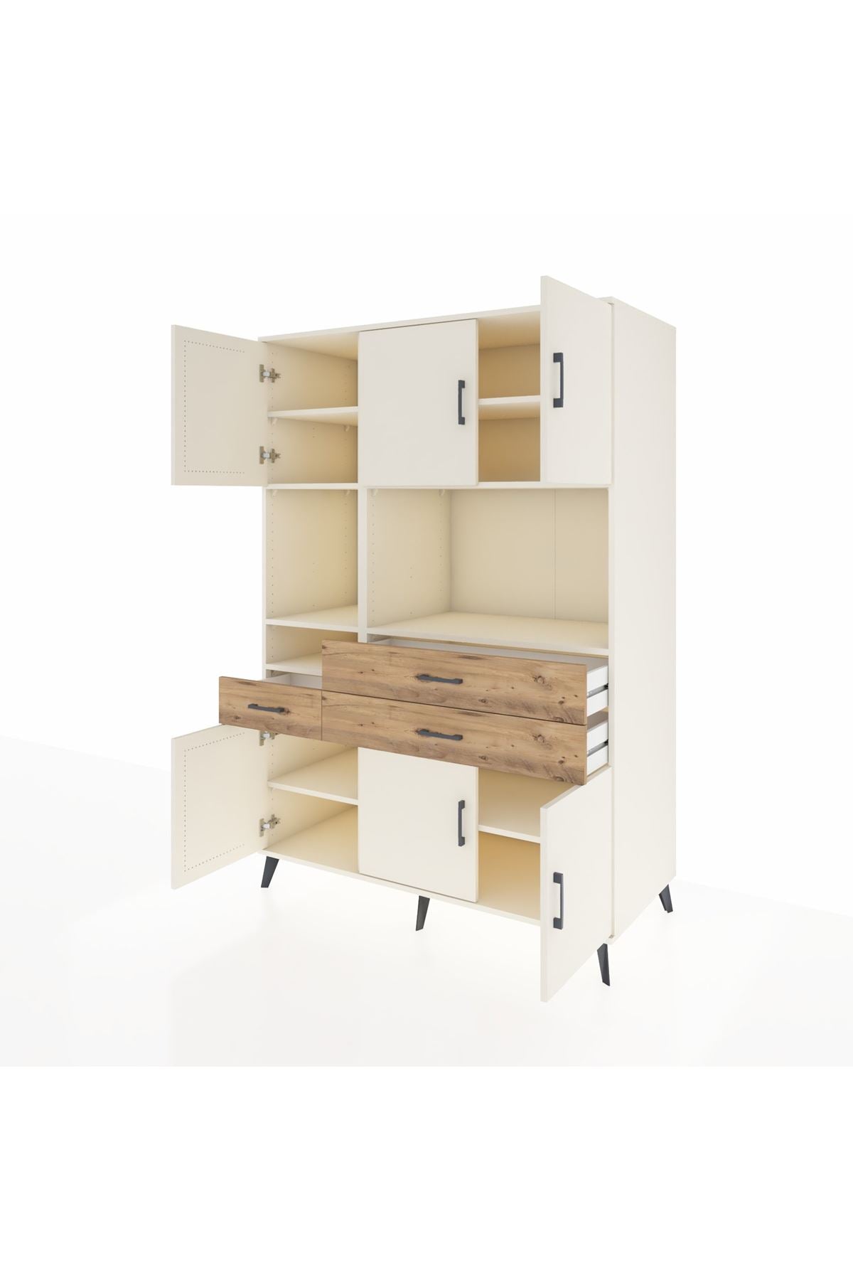 Kronos Dolap 9 Raflı 3 Çekmeceli 6 Kapaklı 132x59x195 Aytaşı-Aytaşı/Çam