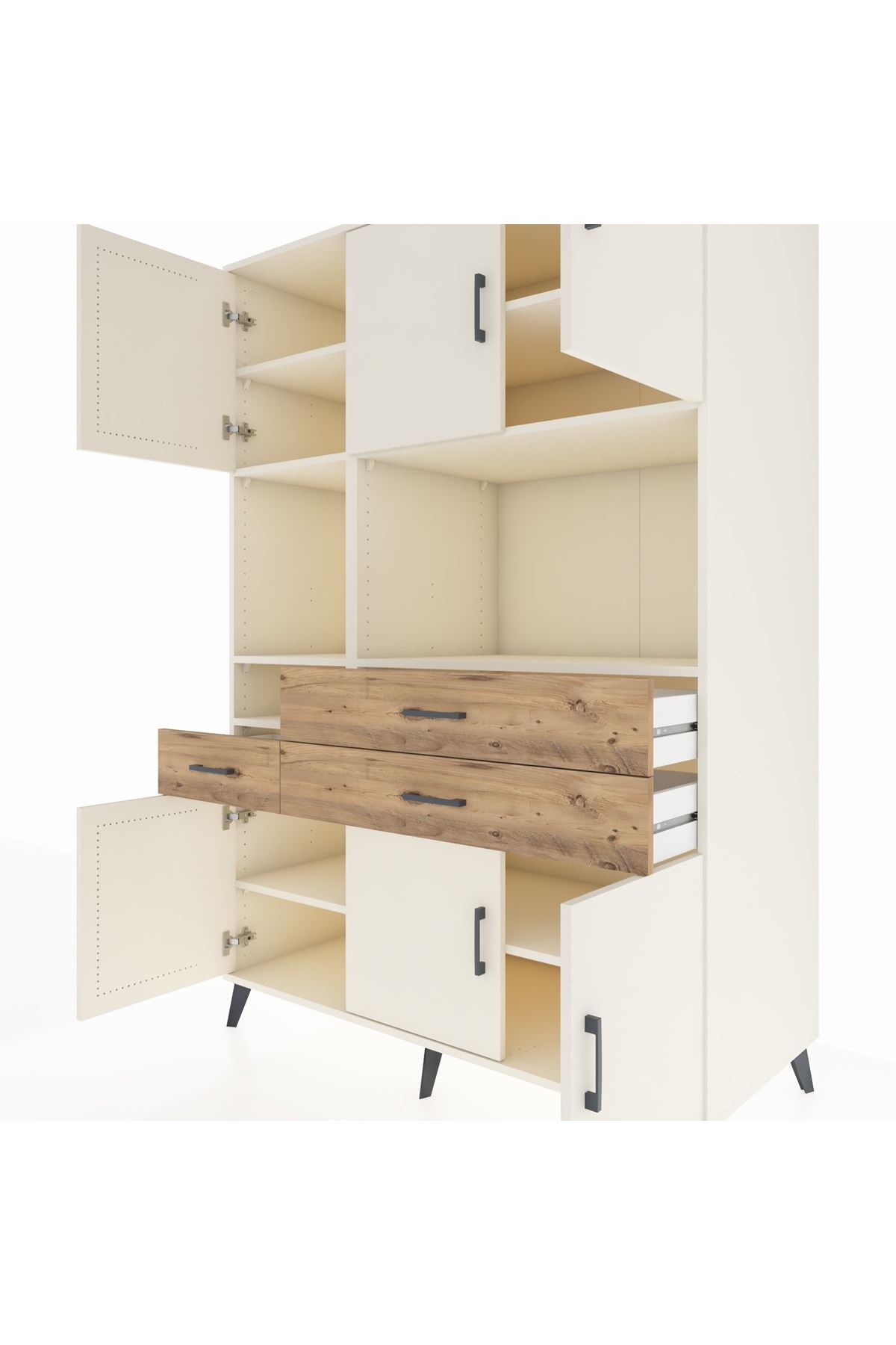 Kronos Dolap 9 Raflı 3 Çekmeceli 6 Kapaklı 132x59x195 Aytaşı-Aytaşı/Çam