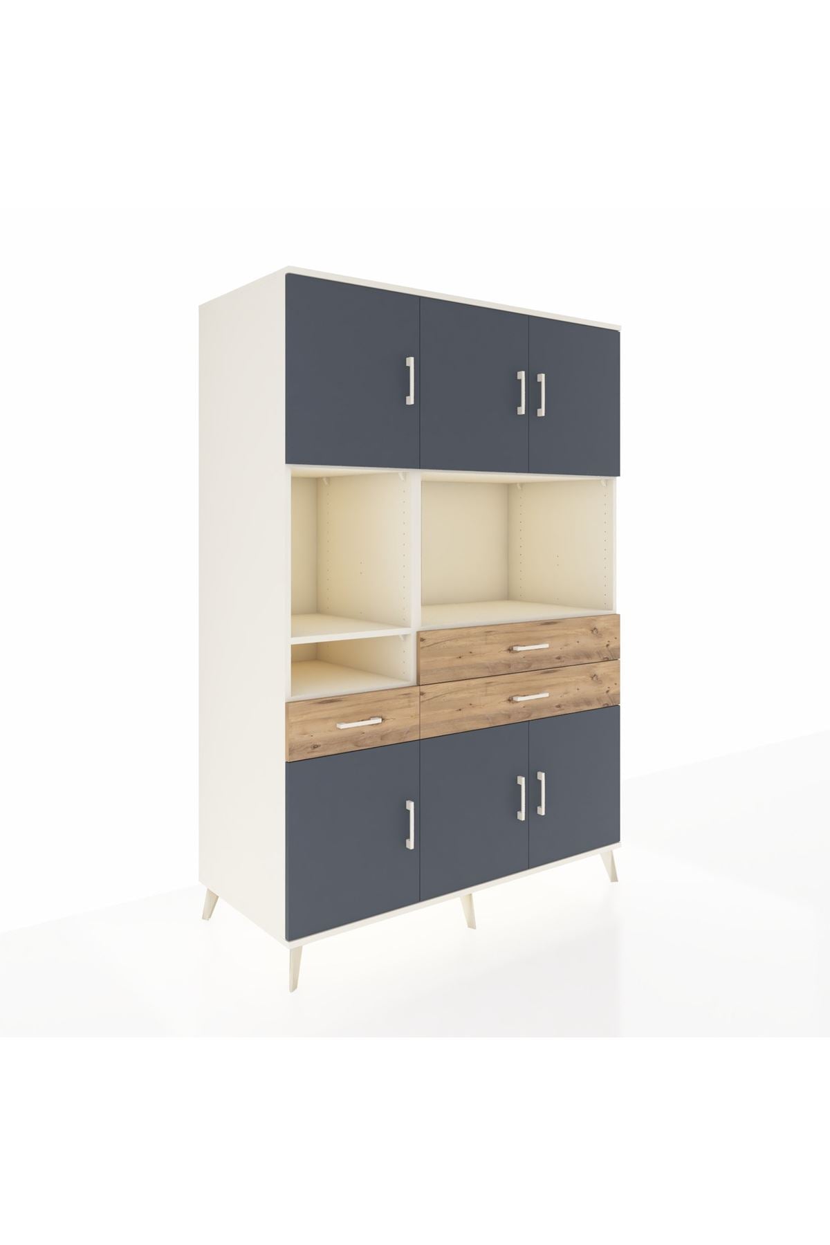 Kronos Dolap 9 Raflı 3 Çekmeceli 6 Kapaklı 132x59x195 Aytaşı-Antrasit/Çam