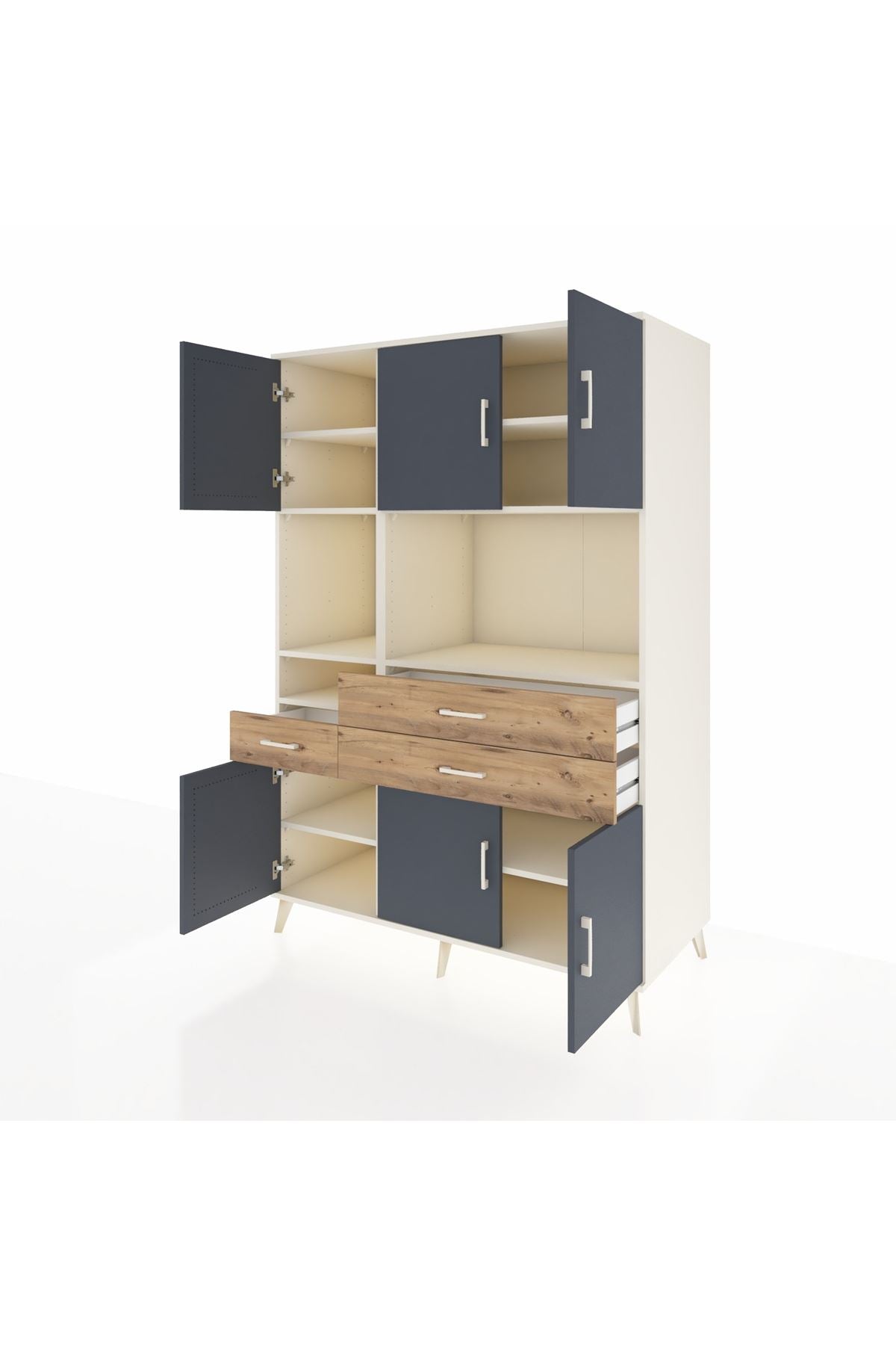 Kronos Dolap 9 Raflı 3 Çekmeceli 6 Kapaklı 132x59x195 Aytaşı-Antrasit/Çam