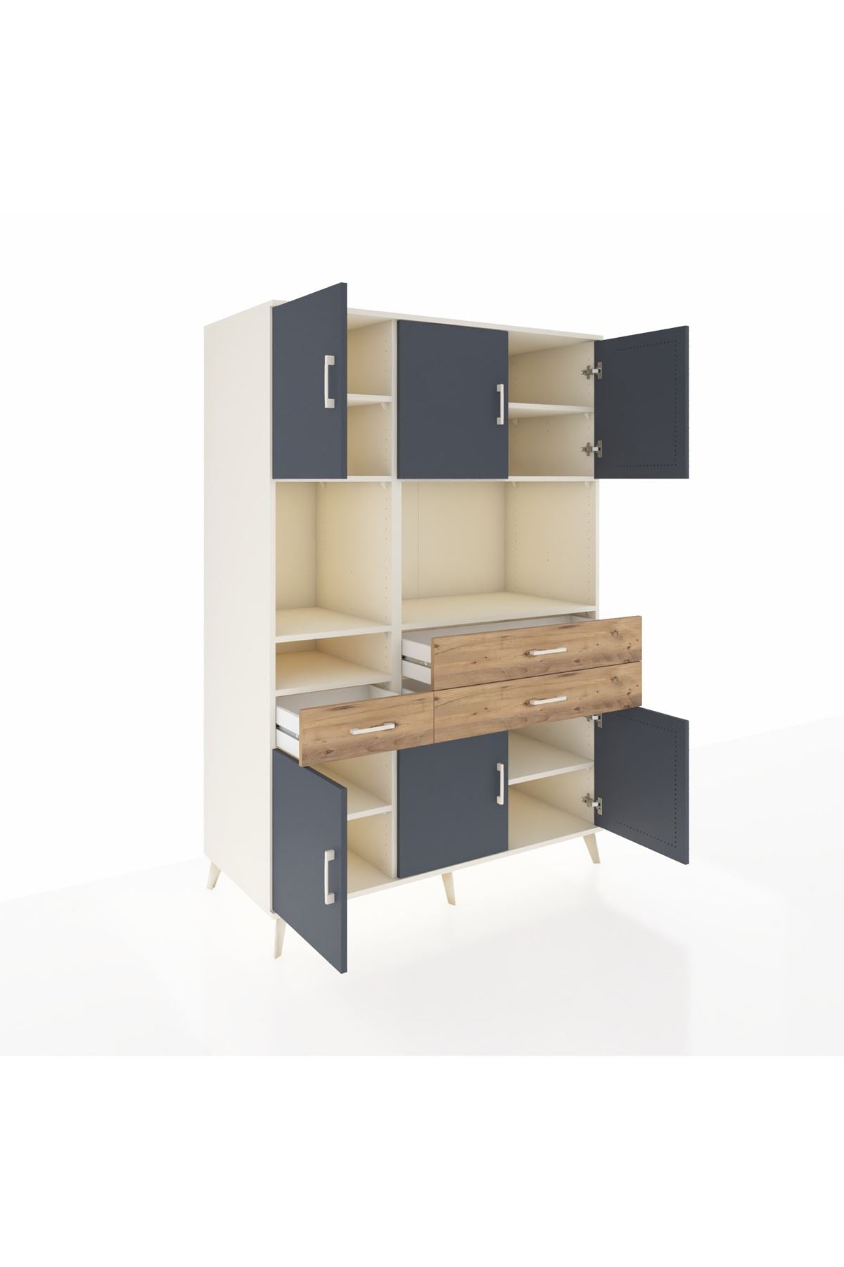 Kronos Dolap 9 Raflı 3 Çekmeceli 6 Kapaklı 132x59x195 Aytaşı-Antrasit/Çam