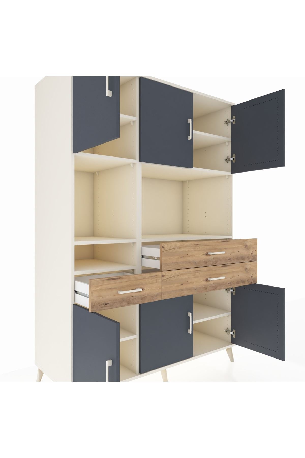 Kronos Dolap 9 Raflı 3 Çekmeceli 6 Kapaklı 132x59x195 Aytaşı-Antrasit/Çam