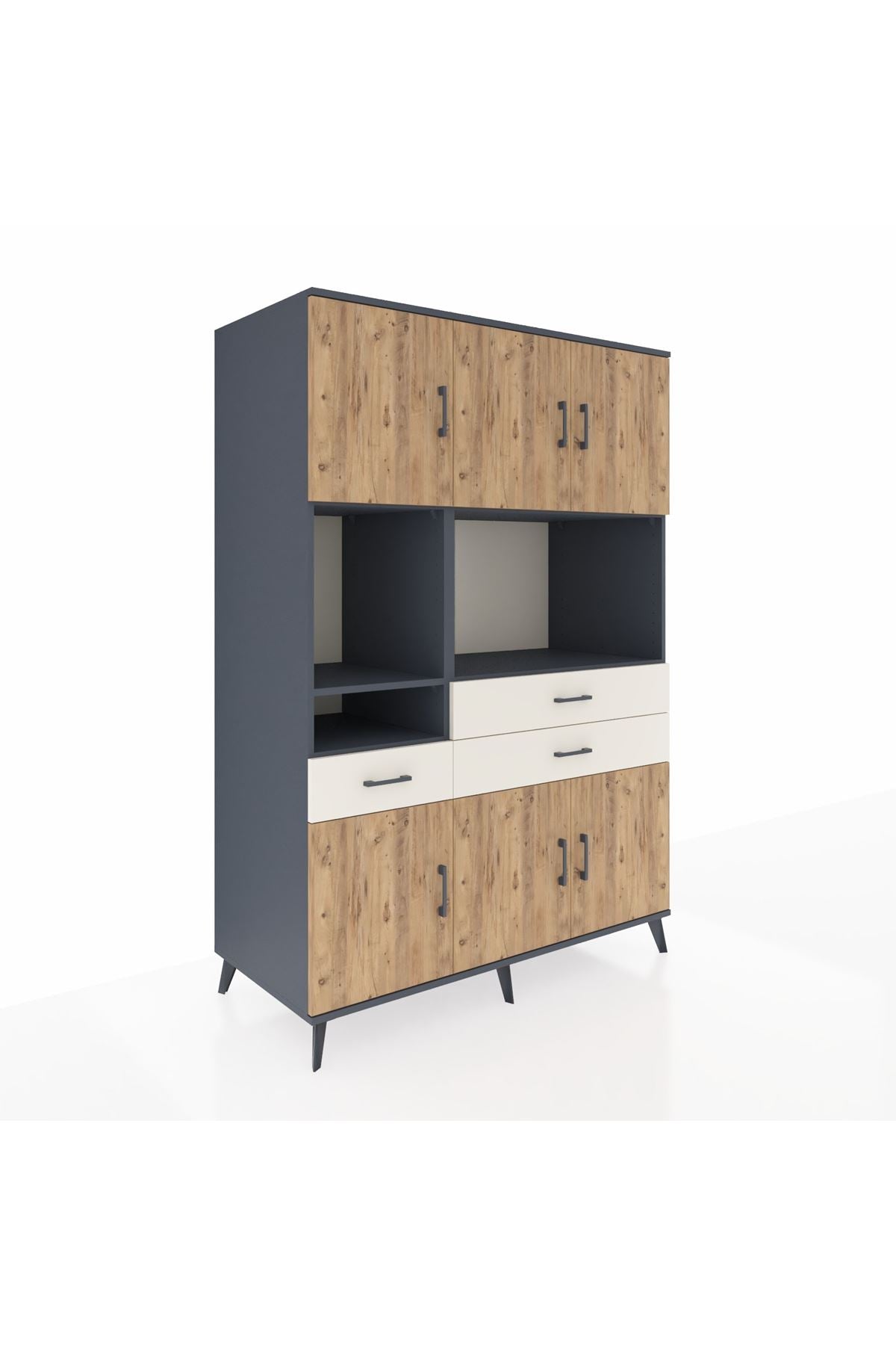 Kronos Dolap 9 Raflı 3 Çekmeceli 6 Kapaklı 132x59x195 Antrasit-Çam/Aytaşı