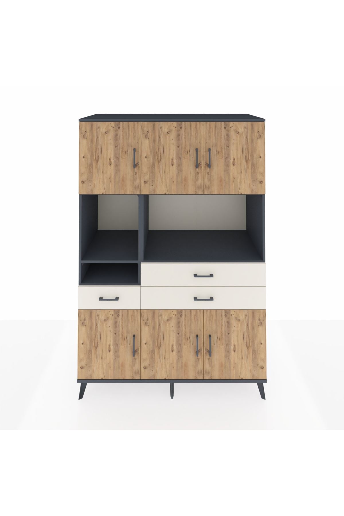 Kronos Dolap 9 Raflı 3 Çekmeceli 6 Kapaklı 132x59x195 Antrasit-Çam/Aytaşı