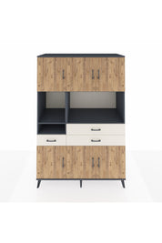 Kronos Dolap 9 Raflı 3 Çekmeceli 6 Kapaklı 132x59x195 Antrasit-Çam/Aytaşı