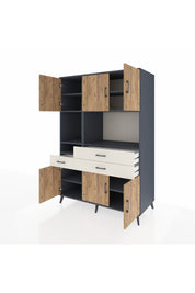 Kronos Dolap 9 Raflı 3 Çekmeceli 6 Kapaklı 132x59x195 Antrasit-Çam/Aytaşı