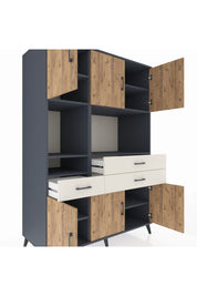 Kronos Dolap 9 Raflı 3 Çekmeceli 6 Kapaklı 132x59x195 Antrasit-Çam/Aytaşı