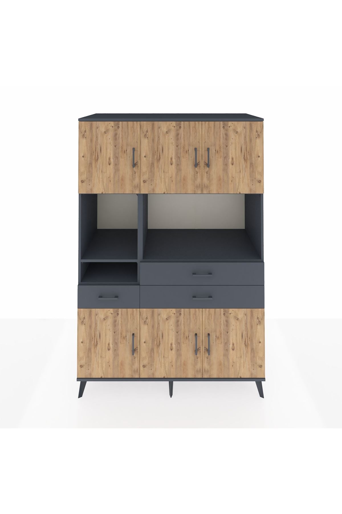 Kronos Dolap 9 Raflı 3 Çekmeceli 6 Kapaklı 132x59x195 Antrasit-Çam/Antrasit