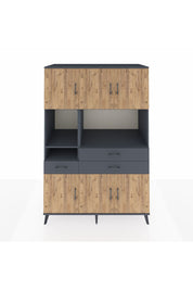 Kronos Dolap 9 Raflı 3 Çekmeceli 6 Kapaklı 132x59x195 Antrasit-Çam/Antrasit