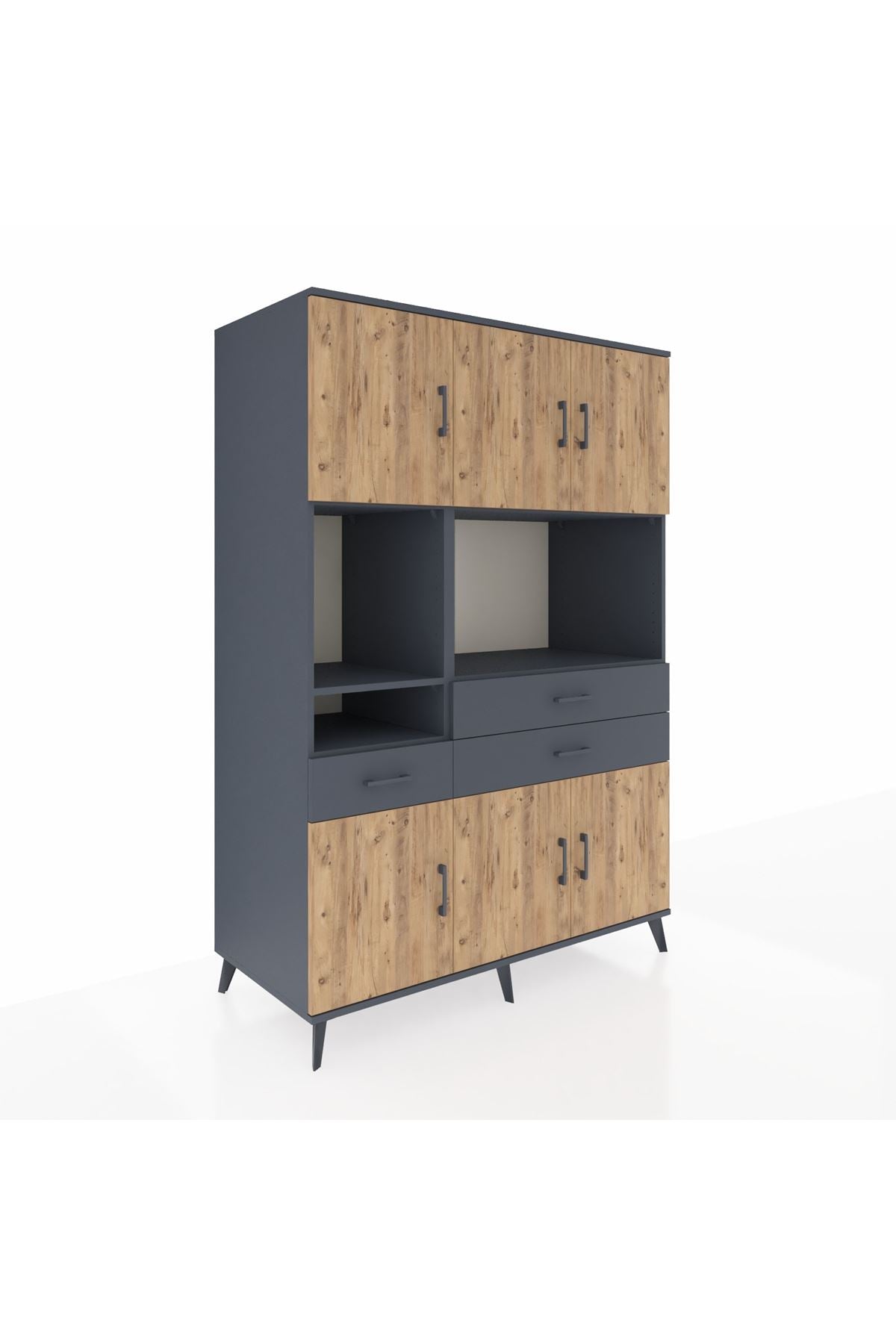 Kronos Dolap 9 Raflı 3 Çekmeceli 6 Kapaklı 132x59x195 Antrasit-Çam/Antrasit