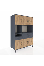 Kronos Dolap 9 Raflı 3 Çekmeceli 6 Kapaklı 132x59x195 Antrasit-Çam/Antrasit